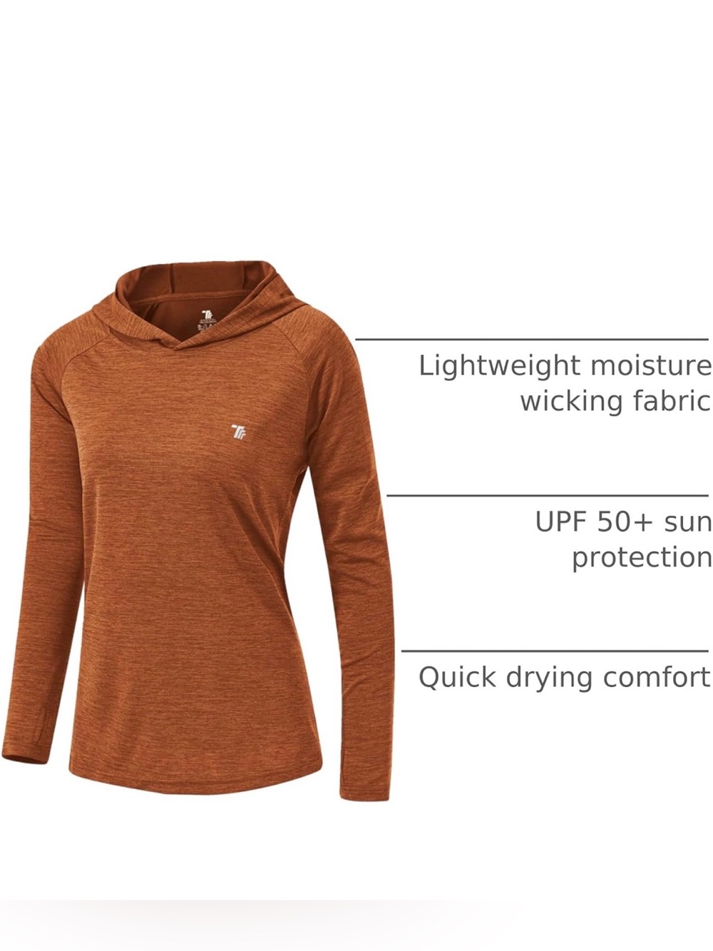 2X Women's Rust Long-Sleeve Hooded Performance Top